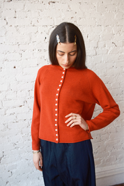Ida Rollneck Cashmere/Merino Cardigan - Lava Red