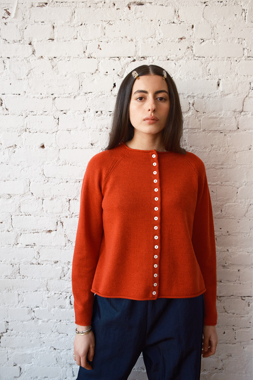 Ida Rollneck Cashmere/Merino Cardigan - Lava Red