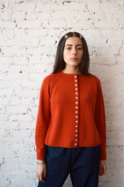 Ida Rollneck Cashmere/Merino Cardigan - Lava Red