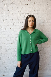 Ida Rollneck Cashmere/Merino Cardigan - Clover