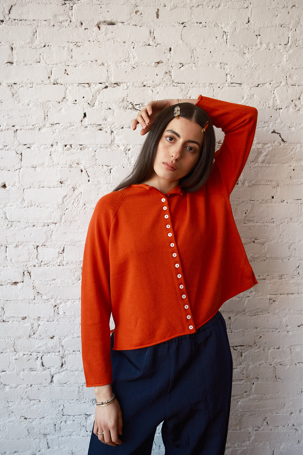 Ida Rollneck Cashmere/Merino Cardigan - Lava Red