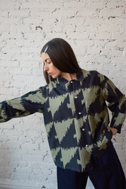 Homer Buttondown Cotton/Silk - Houndstooth Green