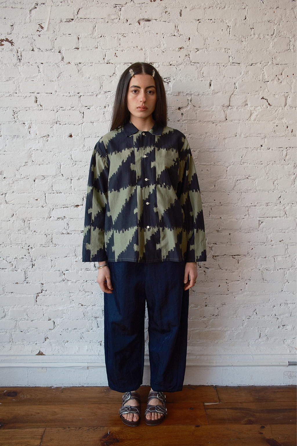 Homer Buttondown Cotton/Silk - Houndstooth Green