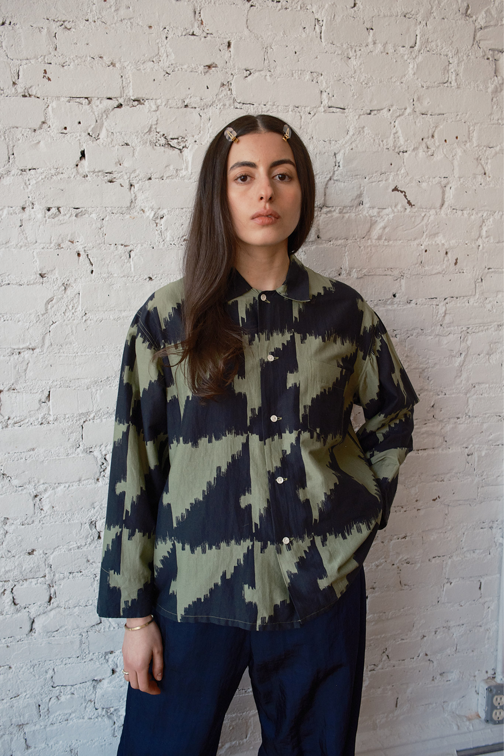 Homer Buttondown Cotton/Silk - Houndstooth Green