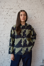 Homer Buttondown Cotton/Silk - Houndstooth Green