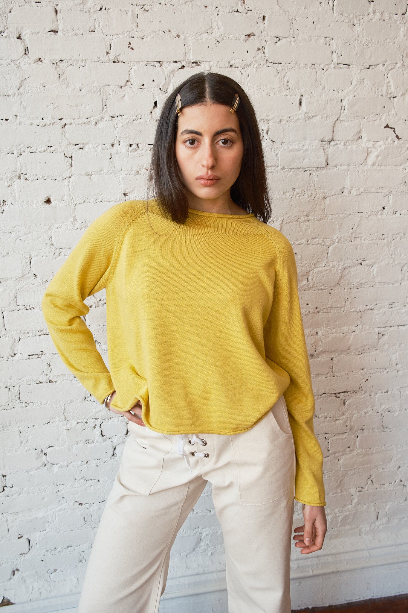 ☆*様 APRIORI Cashmere PULLOVER S Iris Rollneck Cotton/Cashmere Pullover - Sunshine | Nikki Chasin