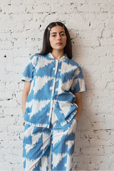 Dylan Shirt Cotton/Linen - Houndstooth Marine