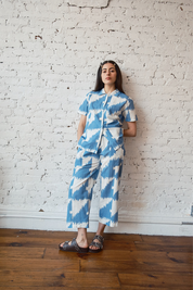 Dylan Shirt Cotton/Linen - Houndstooth Marine