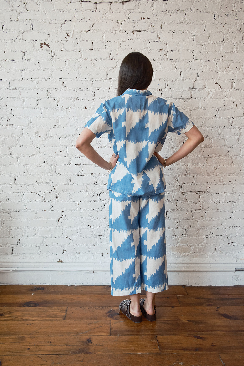 Dylan Shirt Cotton/Linen - Houndstooth Marine