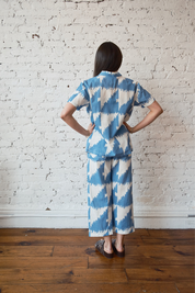 Dylan Shirt Cotton/Linen - Houndstooth Marine