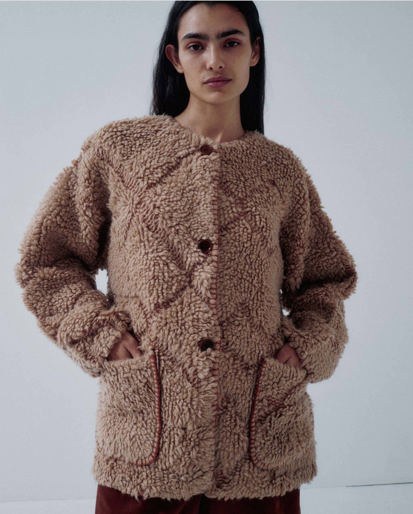 Pile Jacquard Coat - Ginger