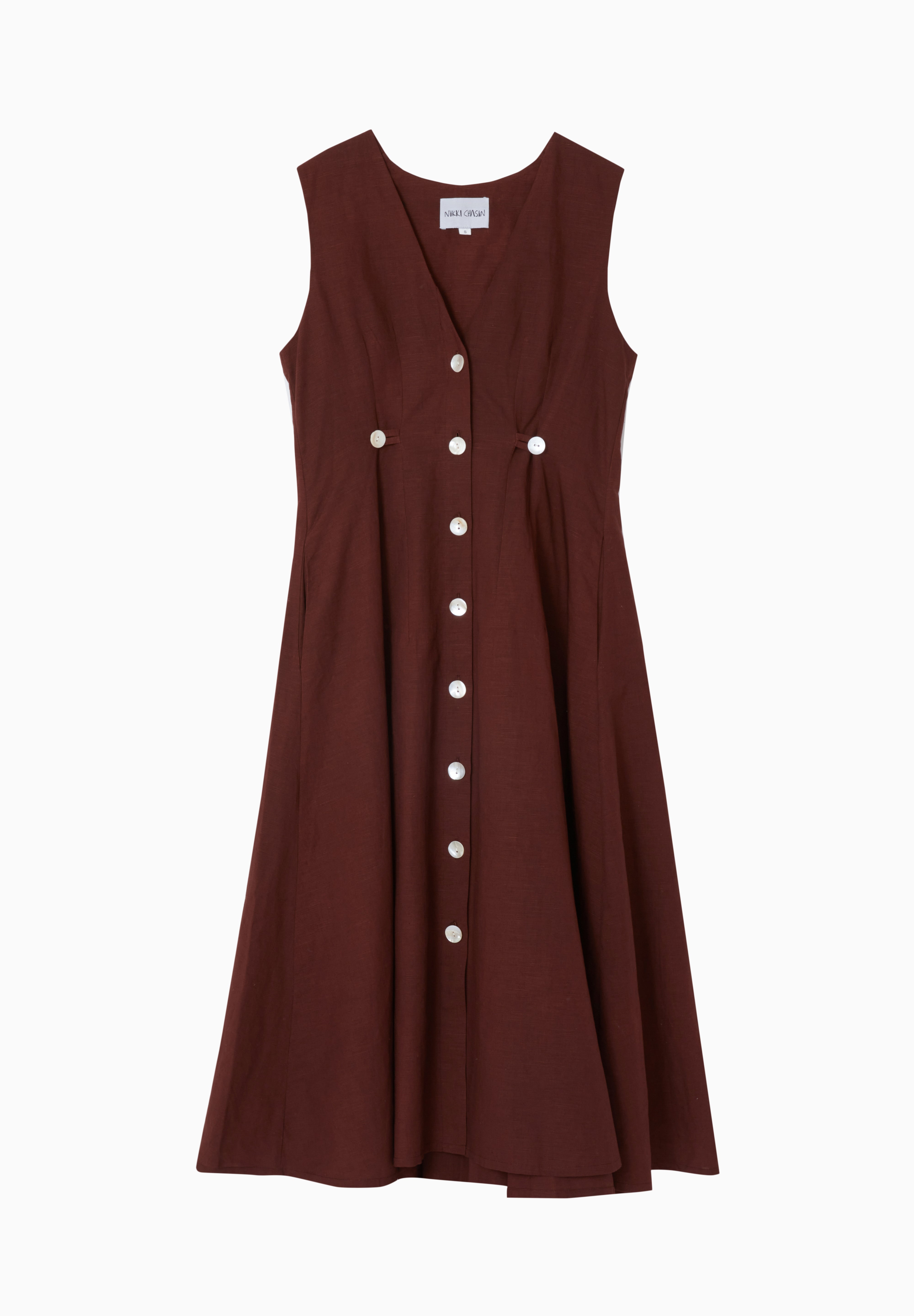 Sleeveless Baroness Cotton/Linen Dress - Chocolate