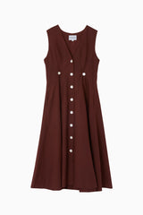 Sleeveless Baroness Cotton/Linen Dress - Chocolate