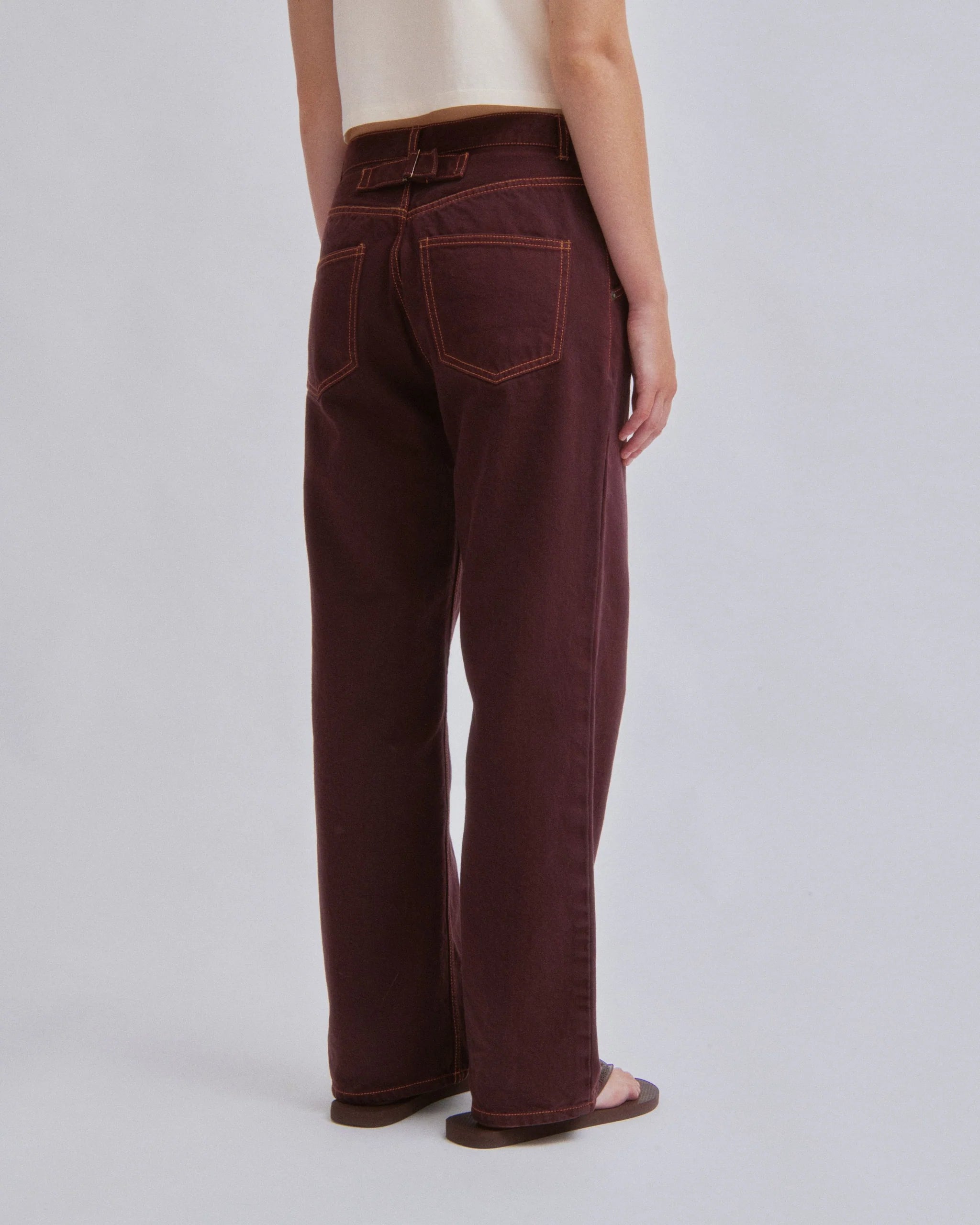 Straight Leg Denim Pants - Sangria