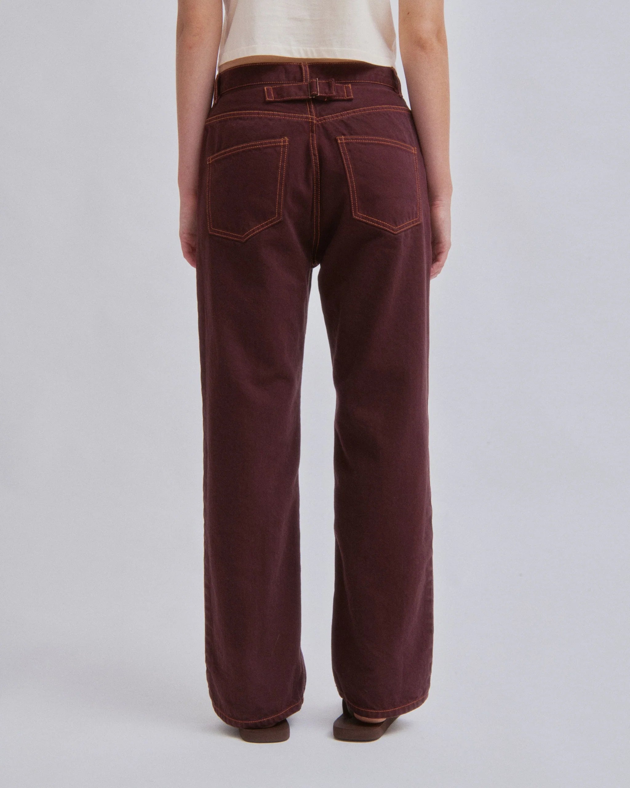 Straight Leg Denim Pants - Sangria