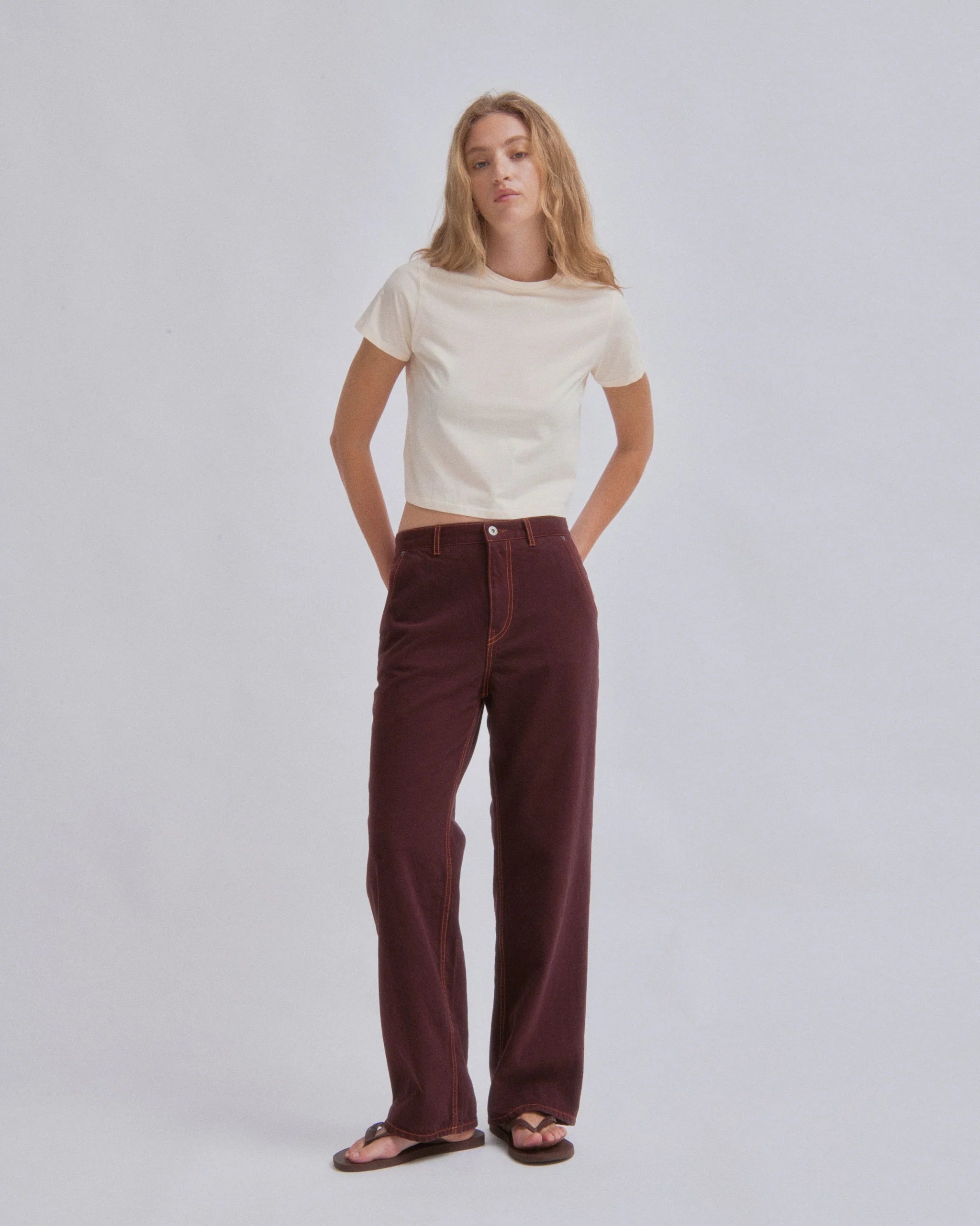 Straight Leg Denim Pants - Sangria
