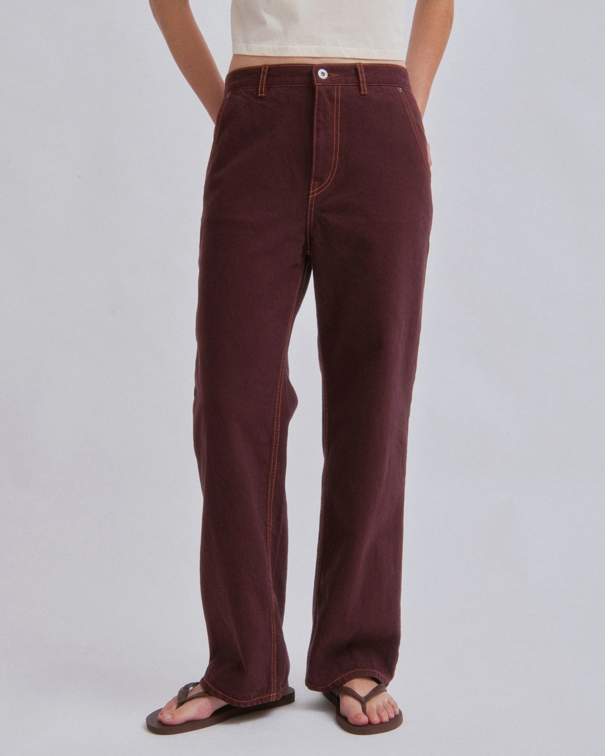 Straight Leg Denim Pants - Sangria