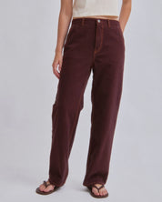 Straight Leg Denim Pants - Sangria