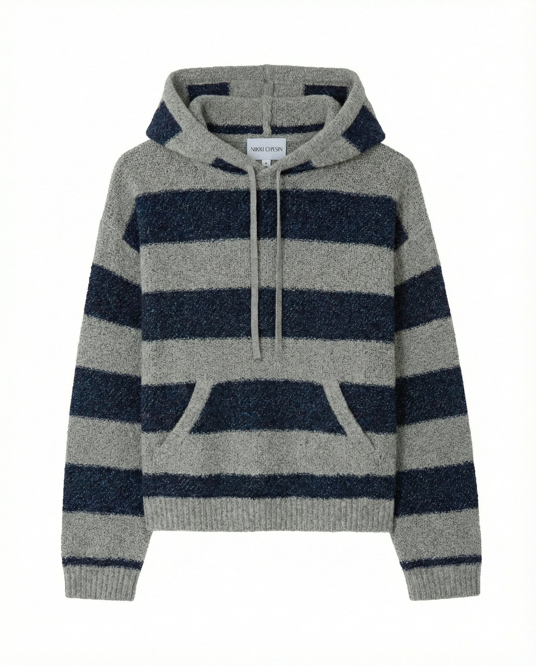Sal Striped Hoodie Textured Merino - Navy/Dove
