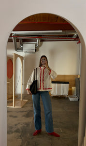 Alpha Buttondown Zig Zag Appliqué - Ivory/Poppy