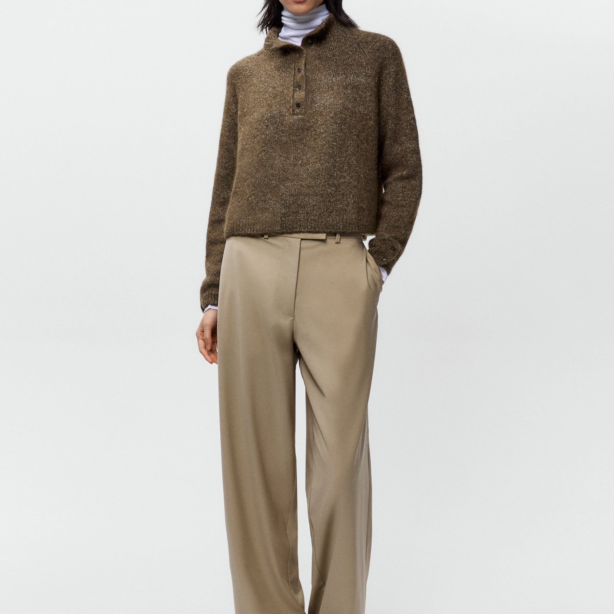 Melange Polo Sweater - Pardo
