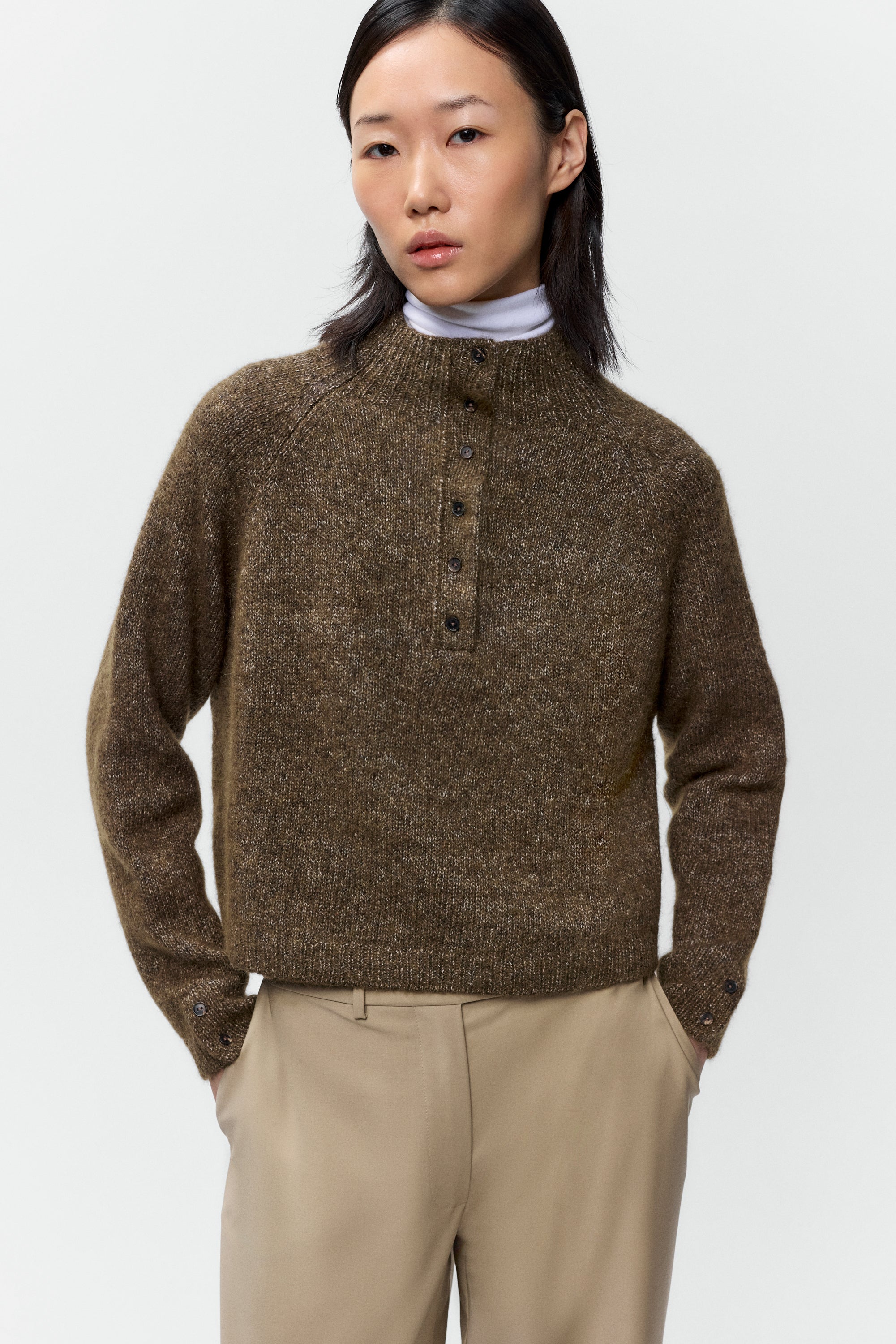 Melange Polo Sweater - Pardo