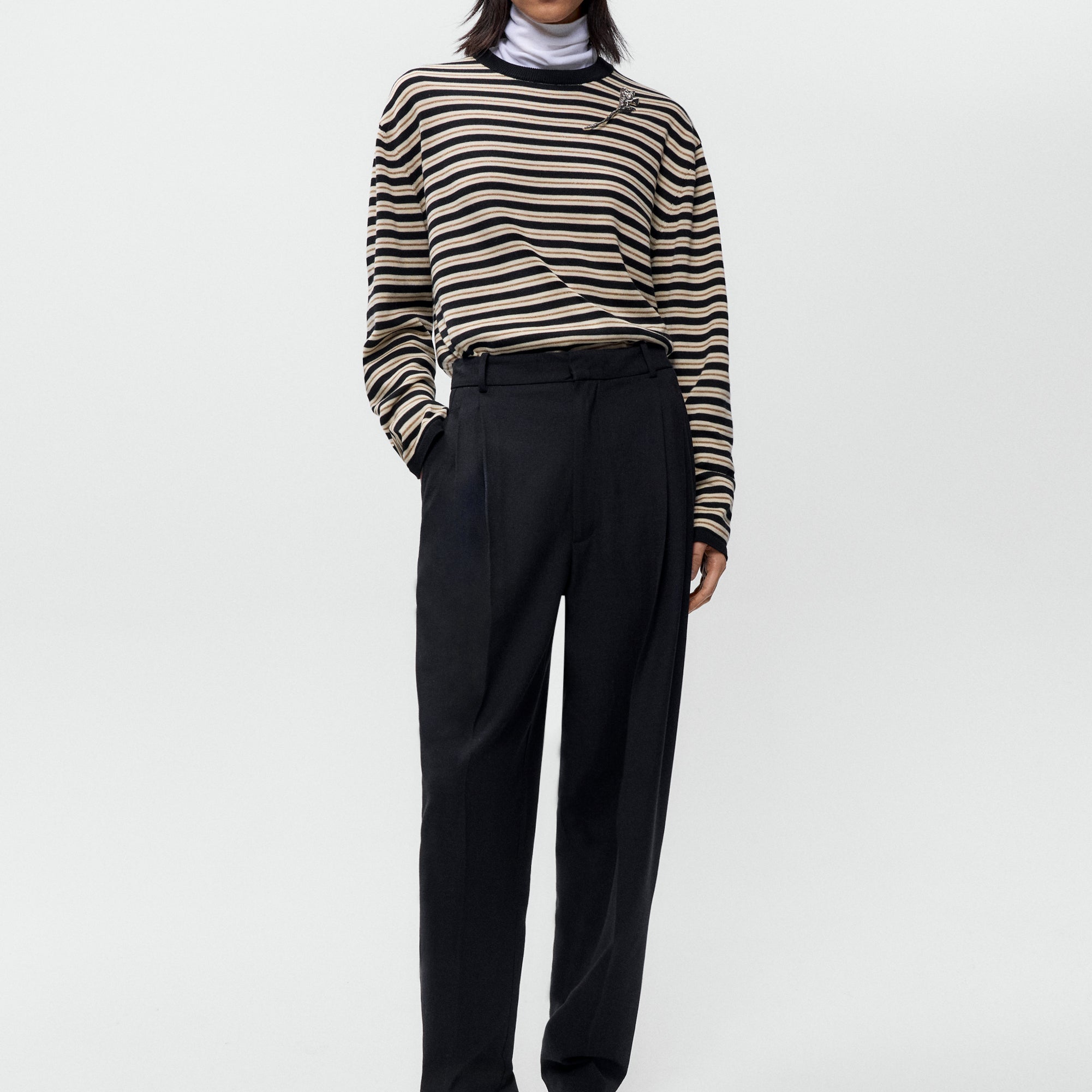 Organic Cotton Black Striped Long Sleeve Sweater Tee