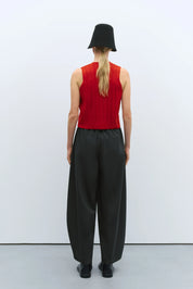 Merino Wool Ribbed Waistcoat Red