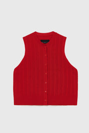 Merino Wool Ribbed Waistcoat Red