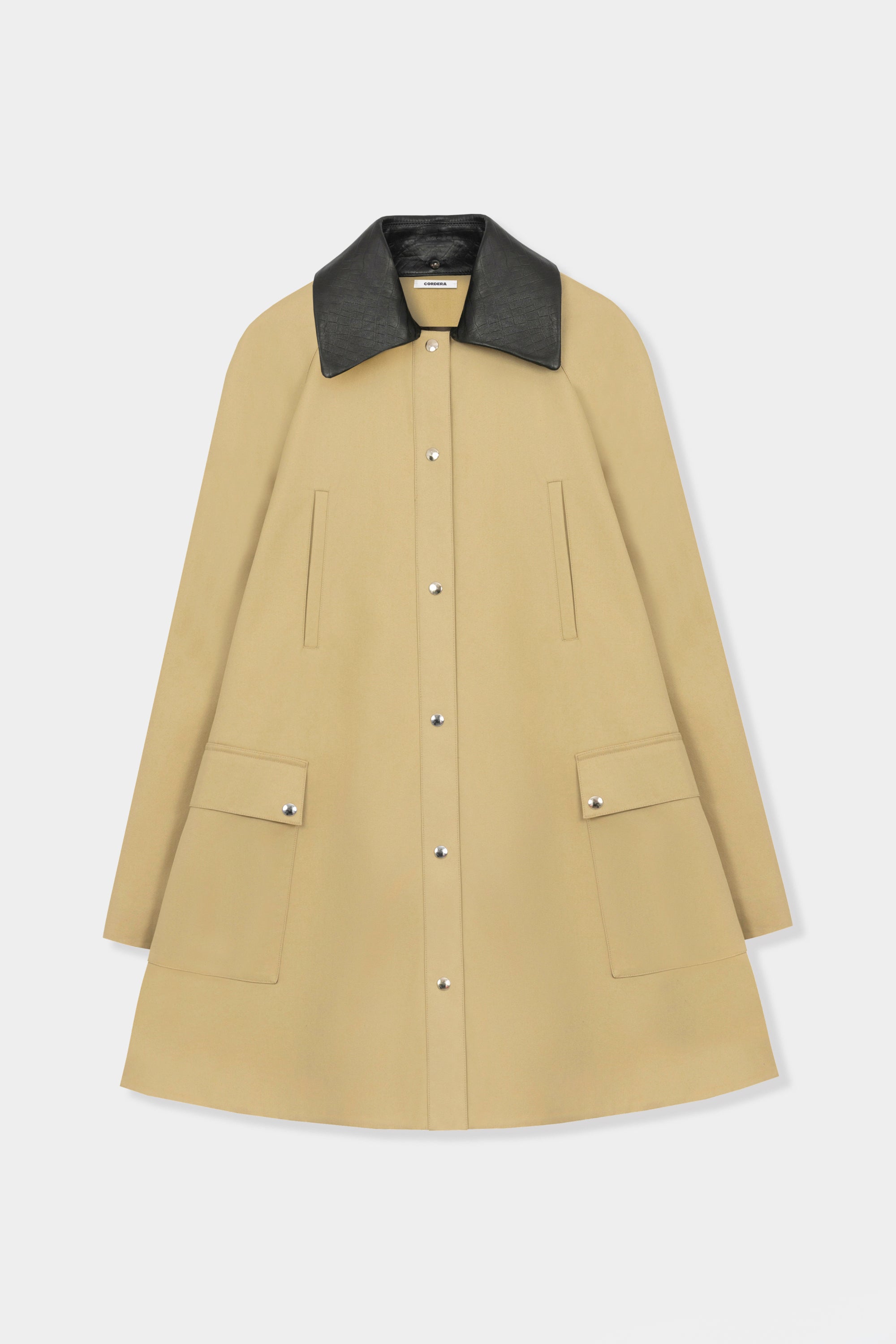 Leather Collar Voluminous Coat