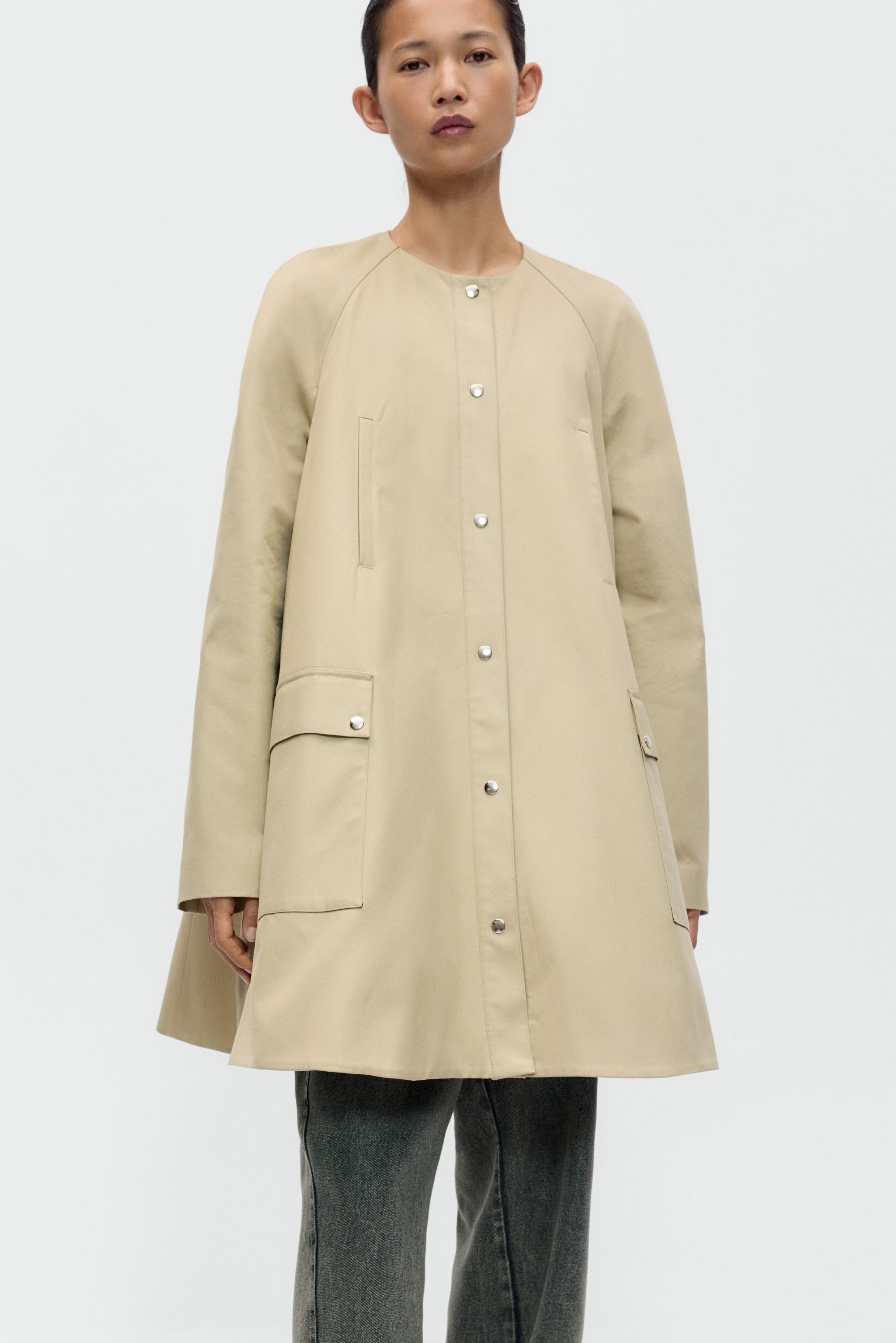 Leather Collar Voluminous Coat