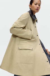 Leather Collar Voluminous Coat
