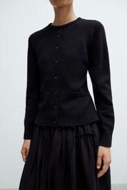 Merino Wool Open Back Cardigan - Black
