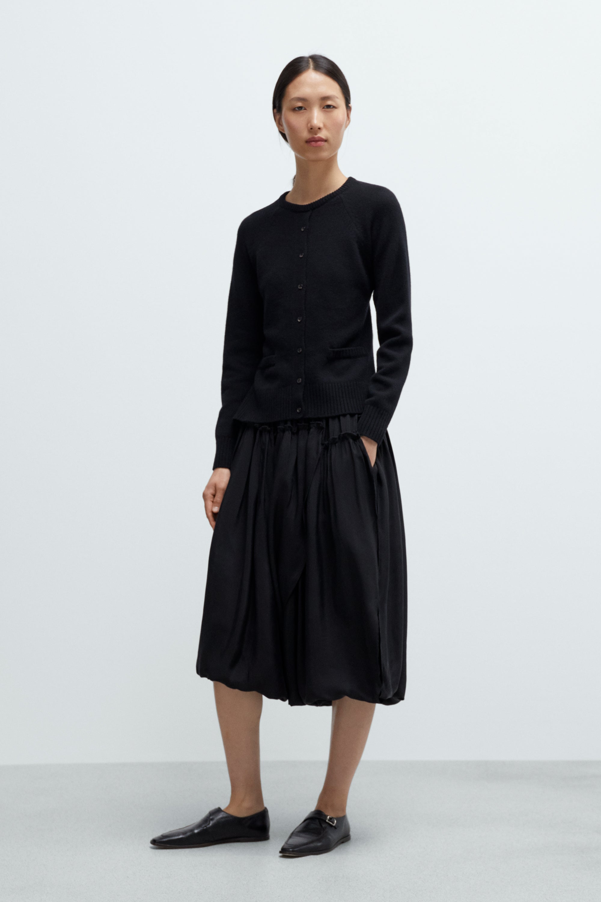 Merino Wool Open Back Cardigan - Black