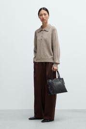 Merino Wool Polo Sweater - Taupe
