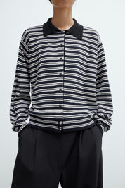 Merino Wool Striped Polo Cardigan