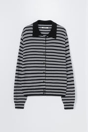 Merino Wool Striped Polo Cardigan