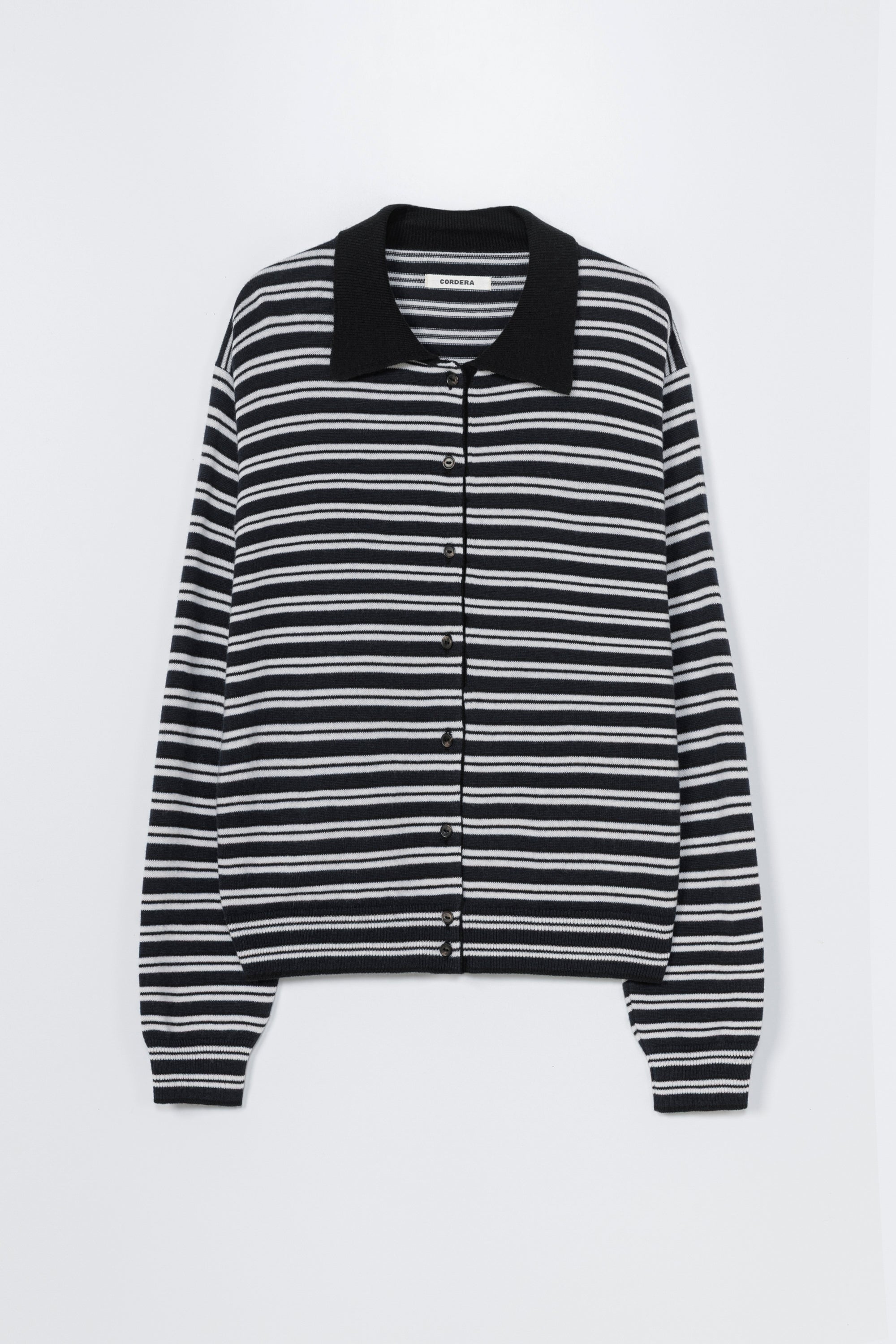 Merino Wool Striped Polo Cardigan