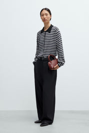 Merino Wool Striped Polo Cardigan