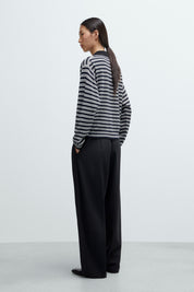 Merino Wool Striped Polo Cardigan