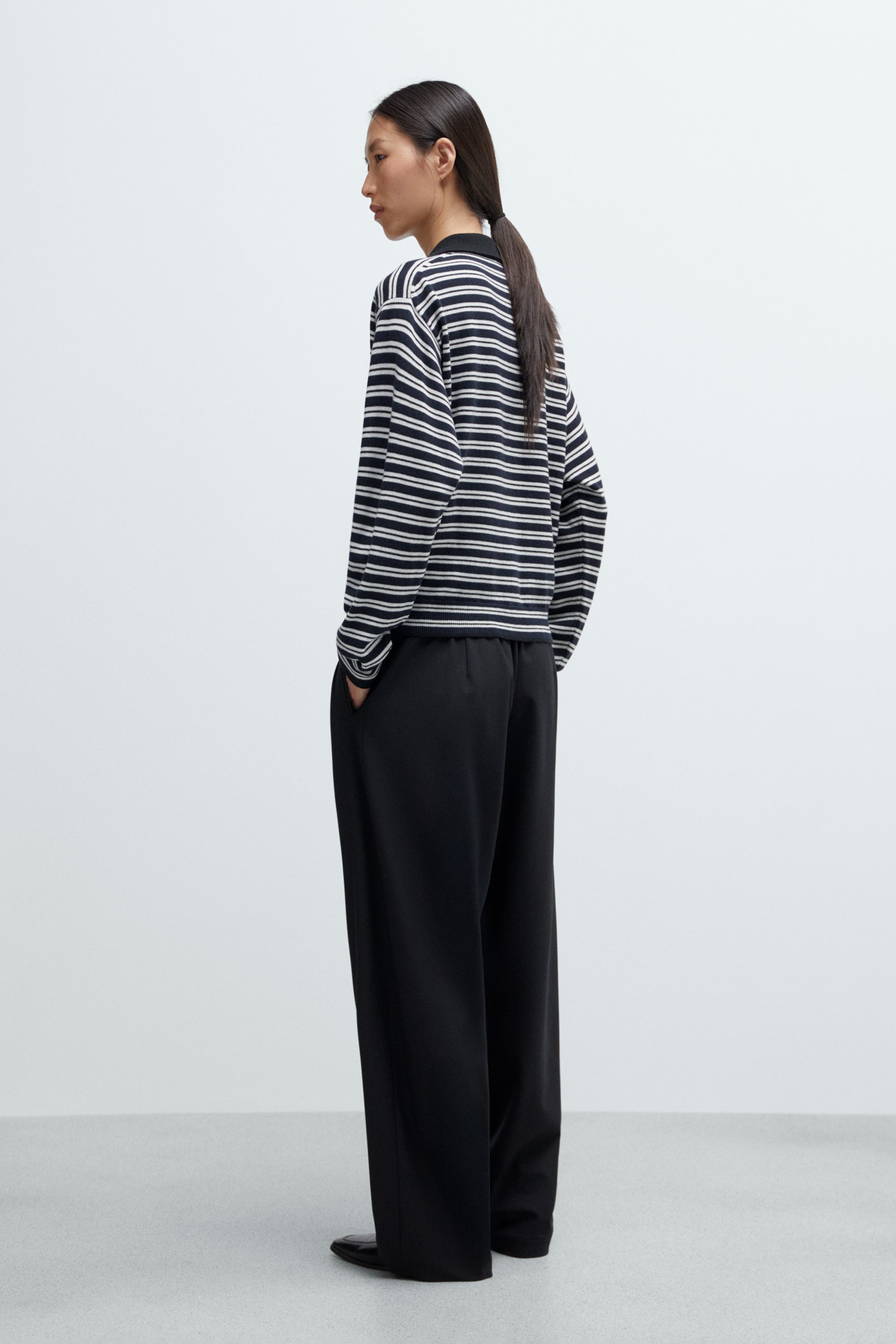 Merino Wool Striped Polo Cardigan