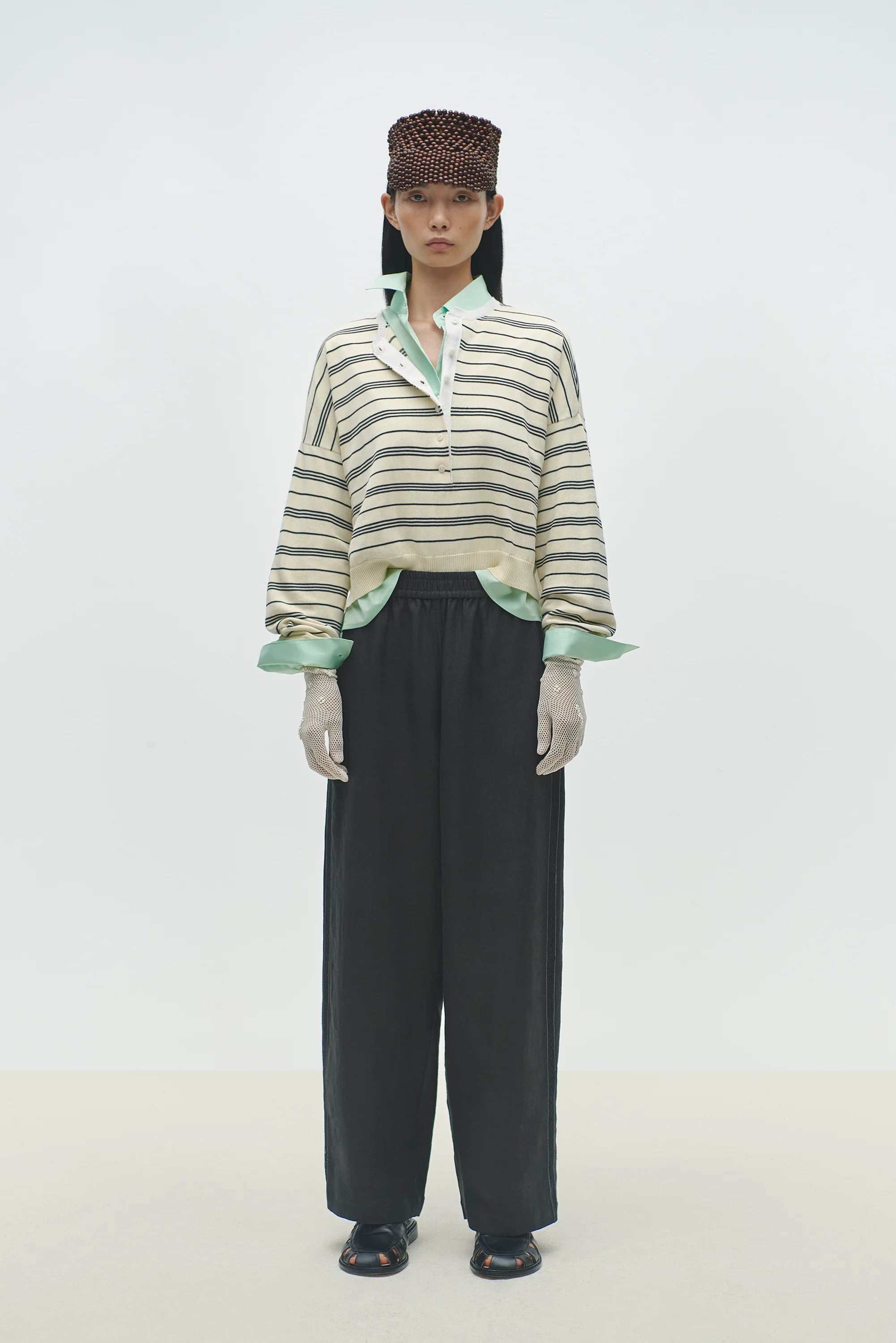 Linen Pants with Lace - Black