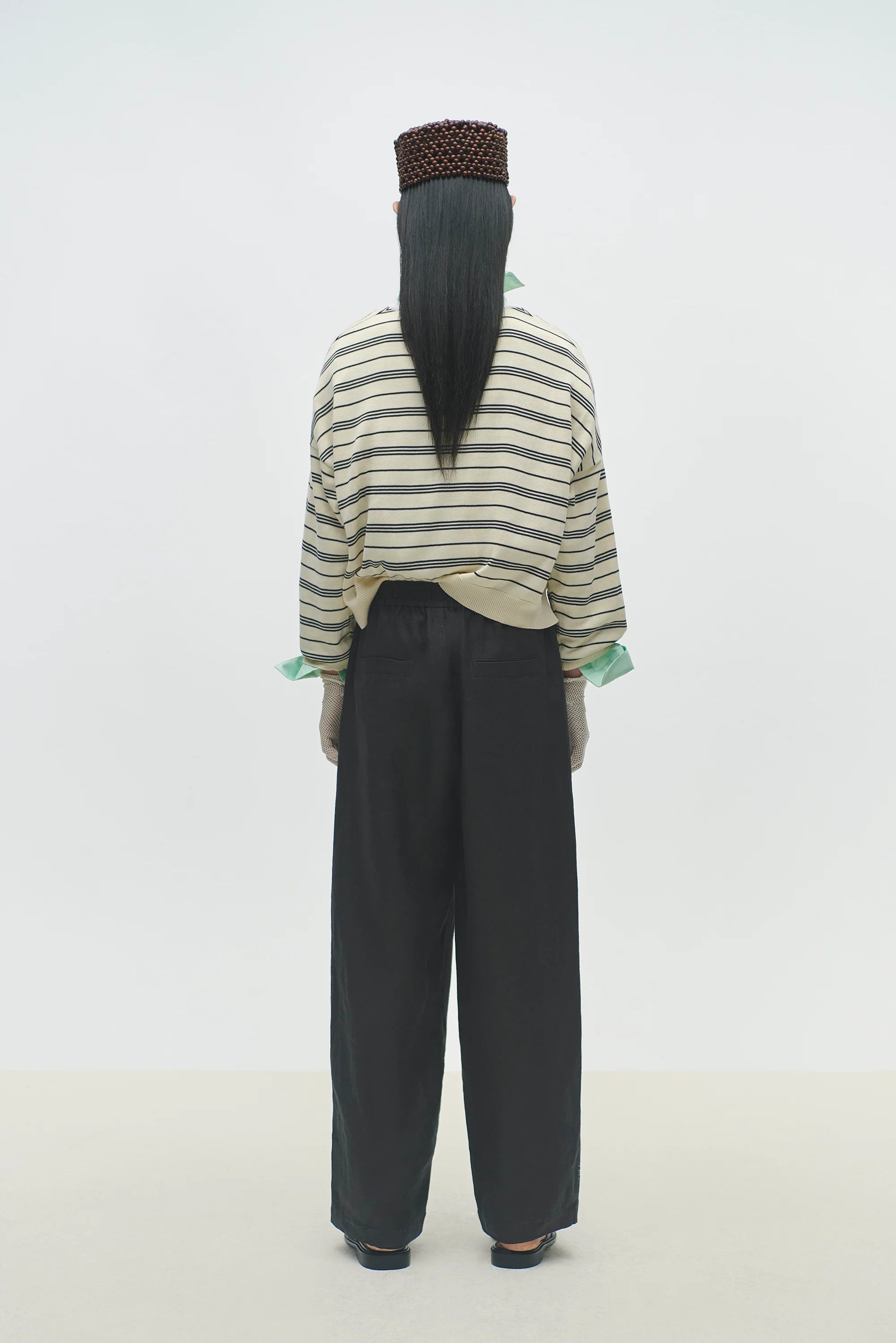 Linen Pants with Lace - Black