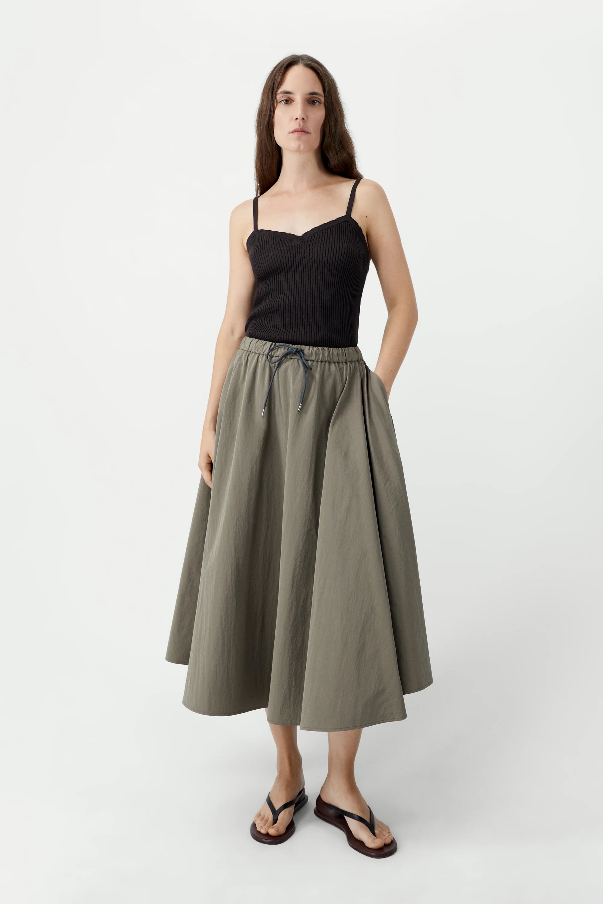 Cotton & Silk Ribbed Tank Top - Black
