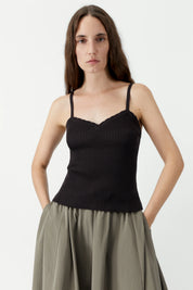 Cotton & Silk Ribbed Tank Top - Black