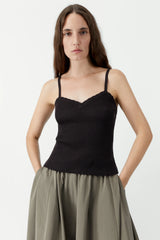 Cotton & Silk Ribbed Tank Top - Black