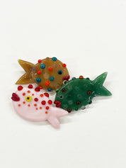 Glass Puffer Fish Brooch - Pink
