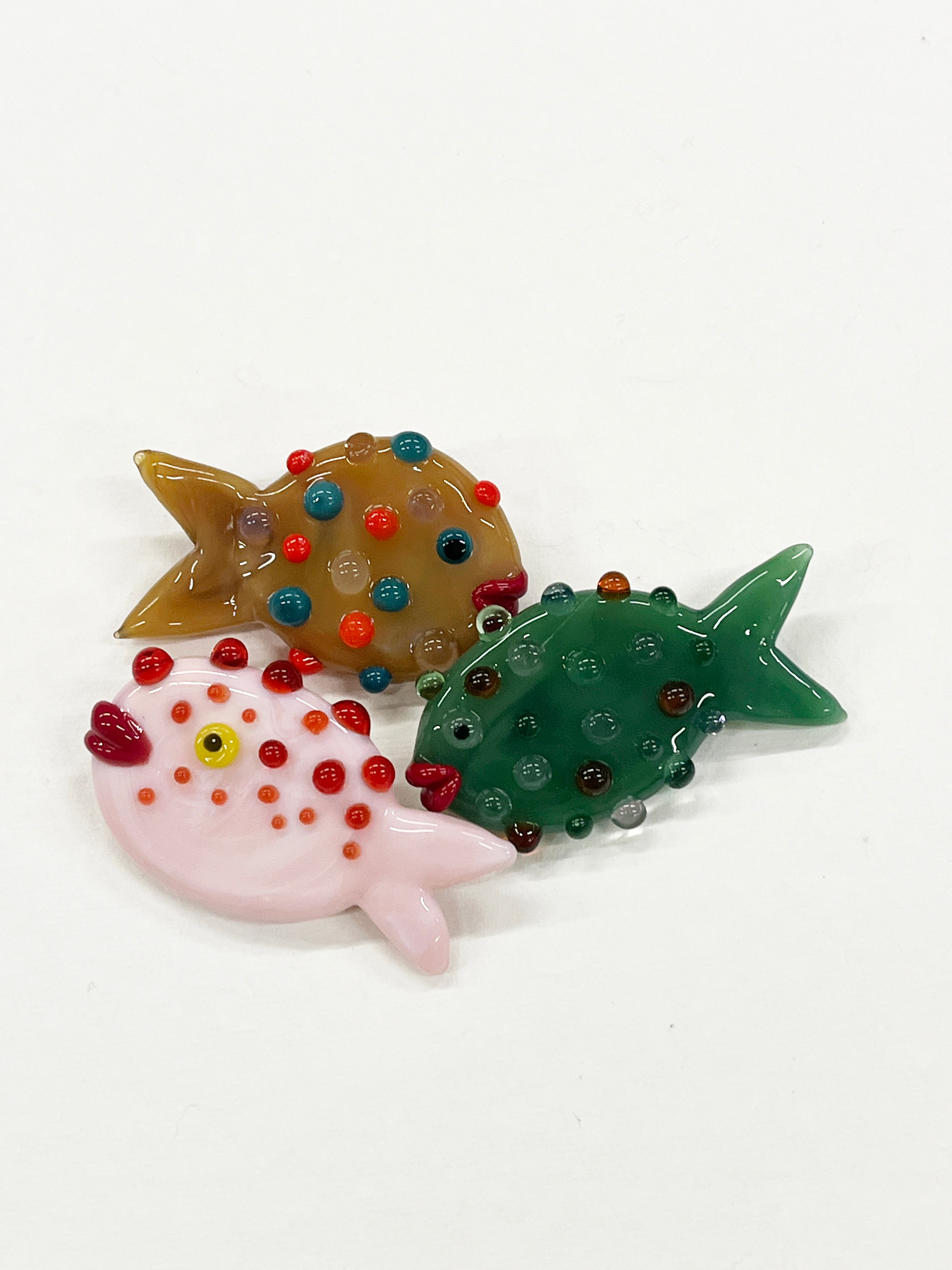 Glass Puffer Fish Brooch - Pink