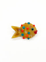 Glass Puffer Fish Brooch - Camel