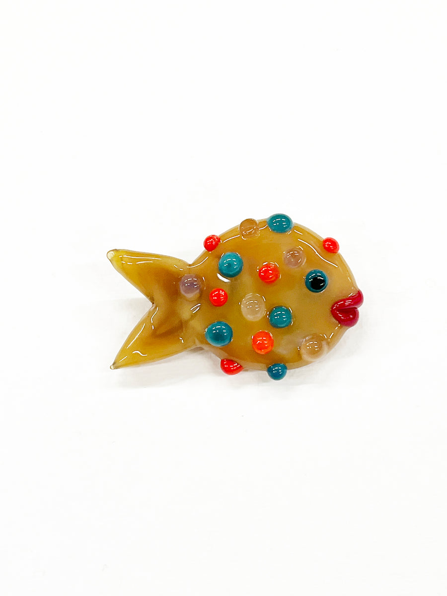 Glass Puffer Fish Brooch - Camel by Nikki Chasin